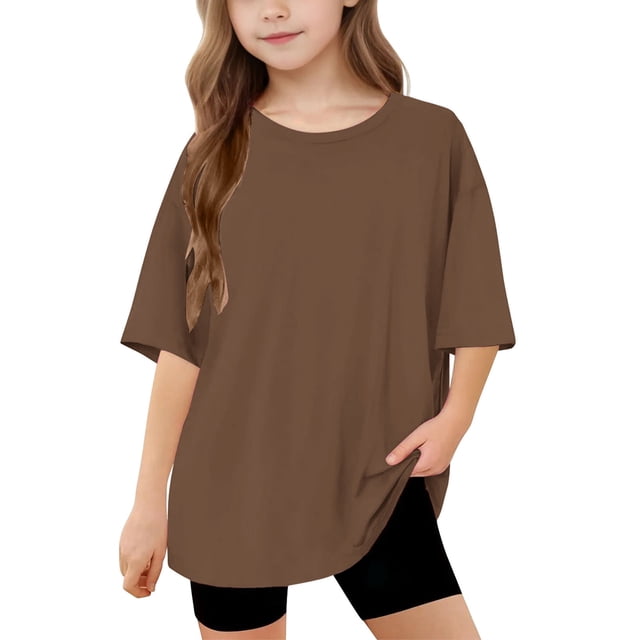 Hauts d'Été pour Adolescentes 2025 T-Shirts Surdimensionnés à Manches Courtes Chic Décontracté Col Rond Mode