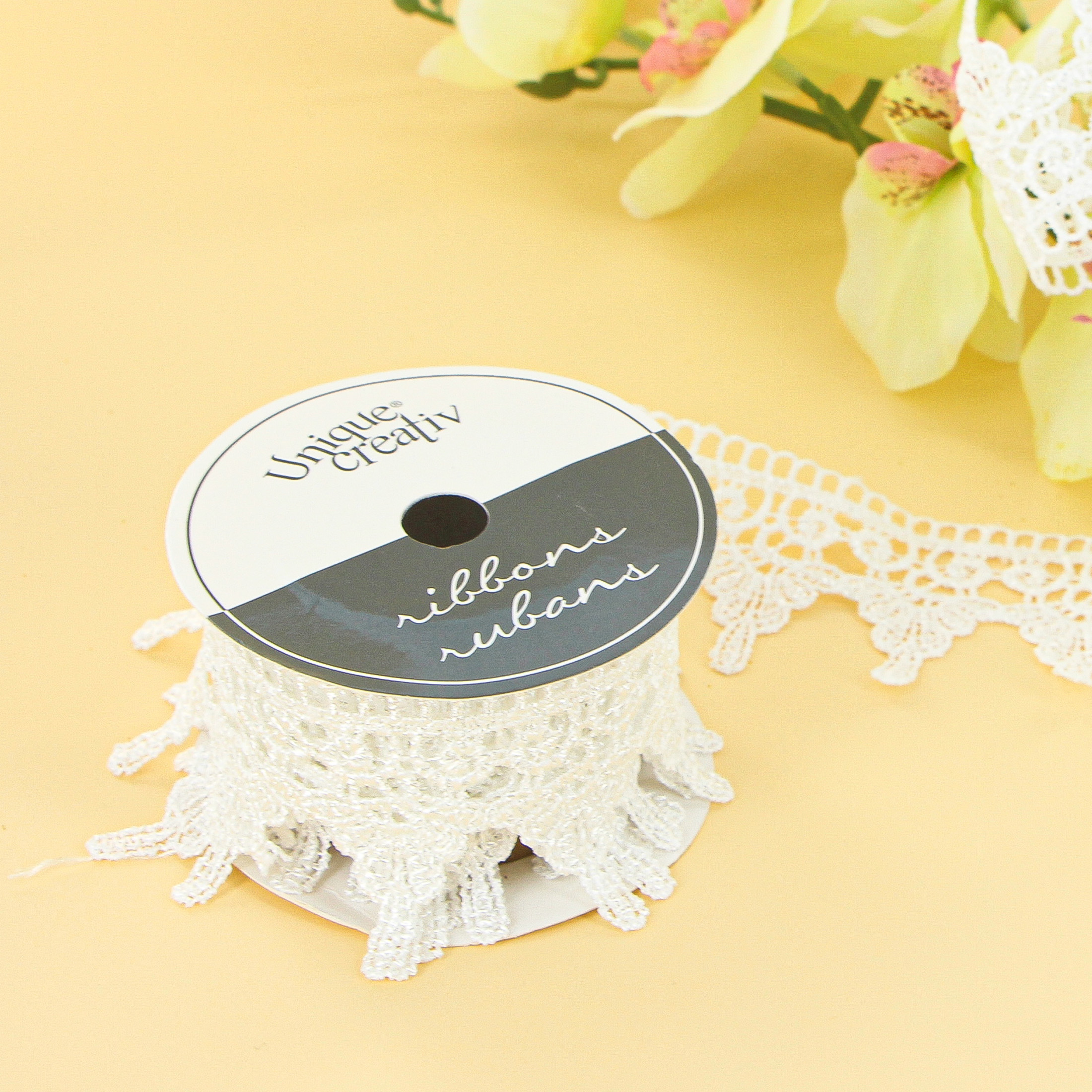 UNIQUE CREATIV Venise Lace Ribbon blanc 45 mm (1.77 in) × 2.74 m (1¾ in × 3 yd), 2.74 m (9 ft)