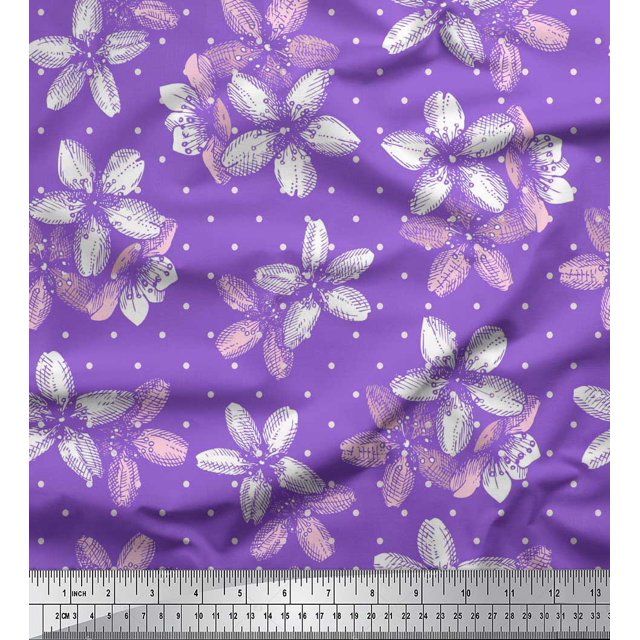 Soimoi Purple Poly Georgette Fabric Dot & Floral Print Sewing Fabric BTY 42 Inch Wide
