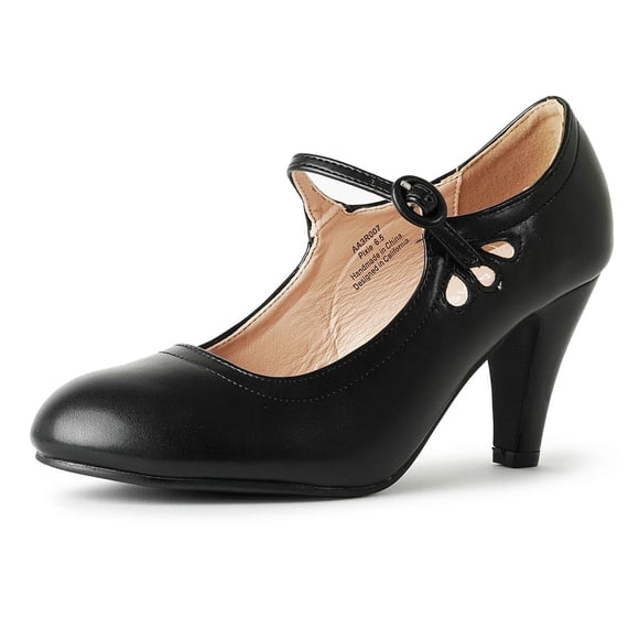 Kitten Heels Mary Jane Pumps By Zooshoo- Adorable Vintage Shoes- Unique Round Toe Design With An Adjustable Strap,Black,11 B(M) US