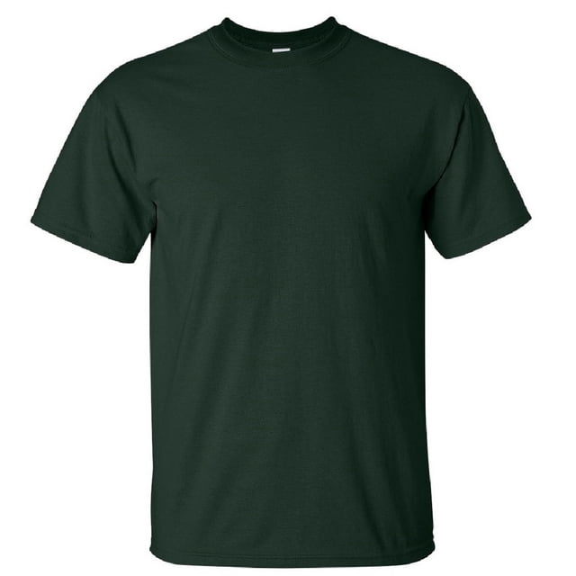 Gildan T-Shirt à Manches Courtes en Coton Ultra pour Hommes, Couleur Vert Foncé Uni. Fabriqué en 100 % Coton, Ce T-Shirt Coupe Classique Présente une Encolure Ras du Cou Côtelée, des Manches Courtes et un Tissu durable et Lourd avec une texture Douce. Il Comprend un Encolure et des Épaules Scotchés, une Étiquette Amovible, et Est Certifié Oeko-Tex Standard 100, Sedex et WRAP. Offert en Tailles P à 5TG.