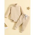 thumbnail image 2 of FOCUSNORM Newborn Baby 2 Pcs Fall Clothes Pants Set Baby Girl Boy Winter Ribbed High Neck Romper Pants Outfits Infant Clothing, 2 of 9