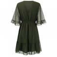 thumbnail image 2 of Women Mini Dress Elastic Waist Ruffles Party Dress Loose Fit Dot Print V Neck Short Sleeve Flowy Dress, 2 of 9
