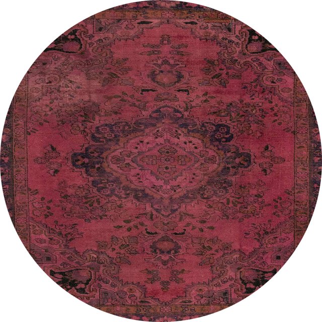 Ahgly Company Indoor Round Abstract Bright Maroon Red Abstract Area Rugs, 4' Round