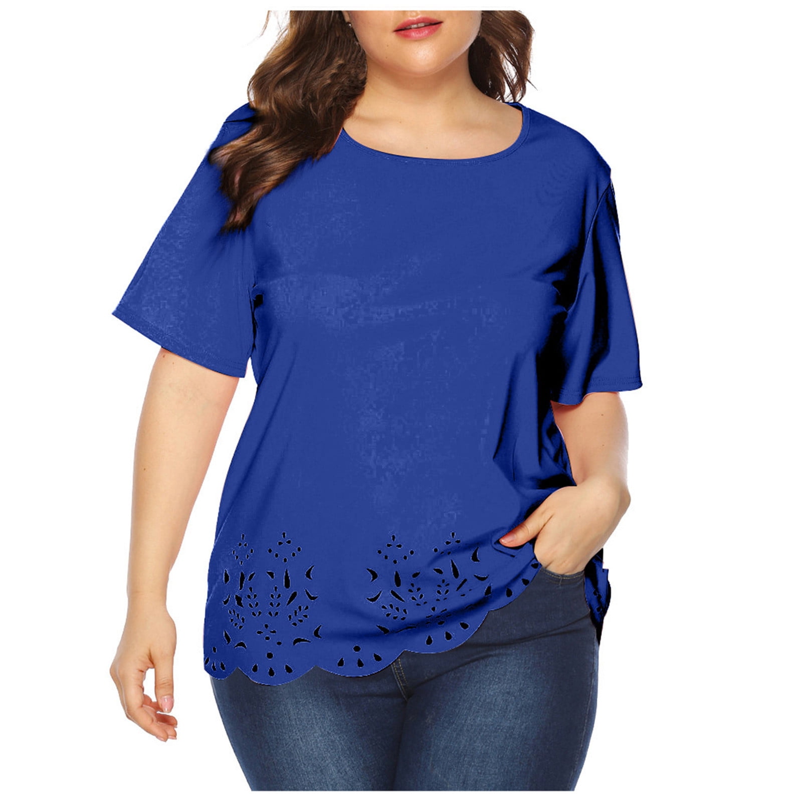 Birdeem Womens Plus Size Solid Color Tops Short Sleeve Round Neck Temperament and Leisure Shirt Tops