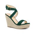 thumbnail image 1 of BLISSFUL STEP Chaussures pour Femmes Sandales Espadrilles à Talon Compensé Slingback à Brides Croisées Vert 7, 1 of 8
