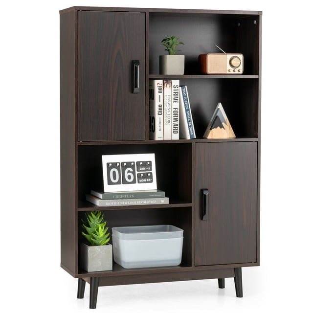 Gymax Buffet Armoire de Rangement Bibliothèque Placard avec Porte Tablette Espresso