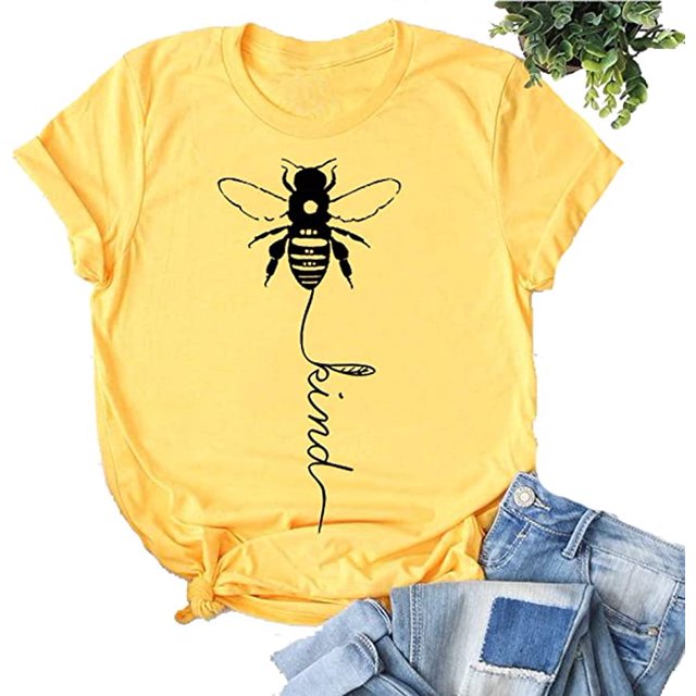 YourTops T-Shirt Graphique pour Femmes Bee Kind (US S, 1-Yellow)
