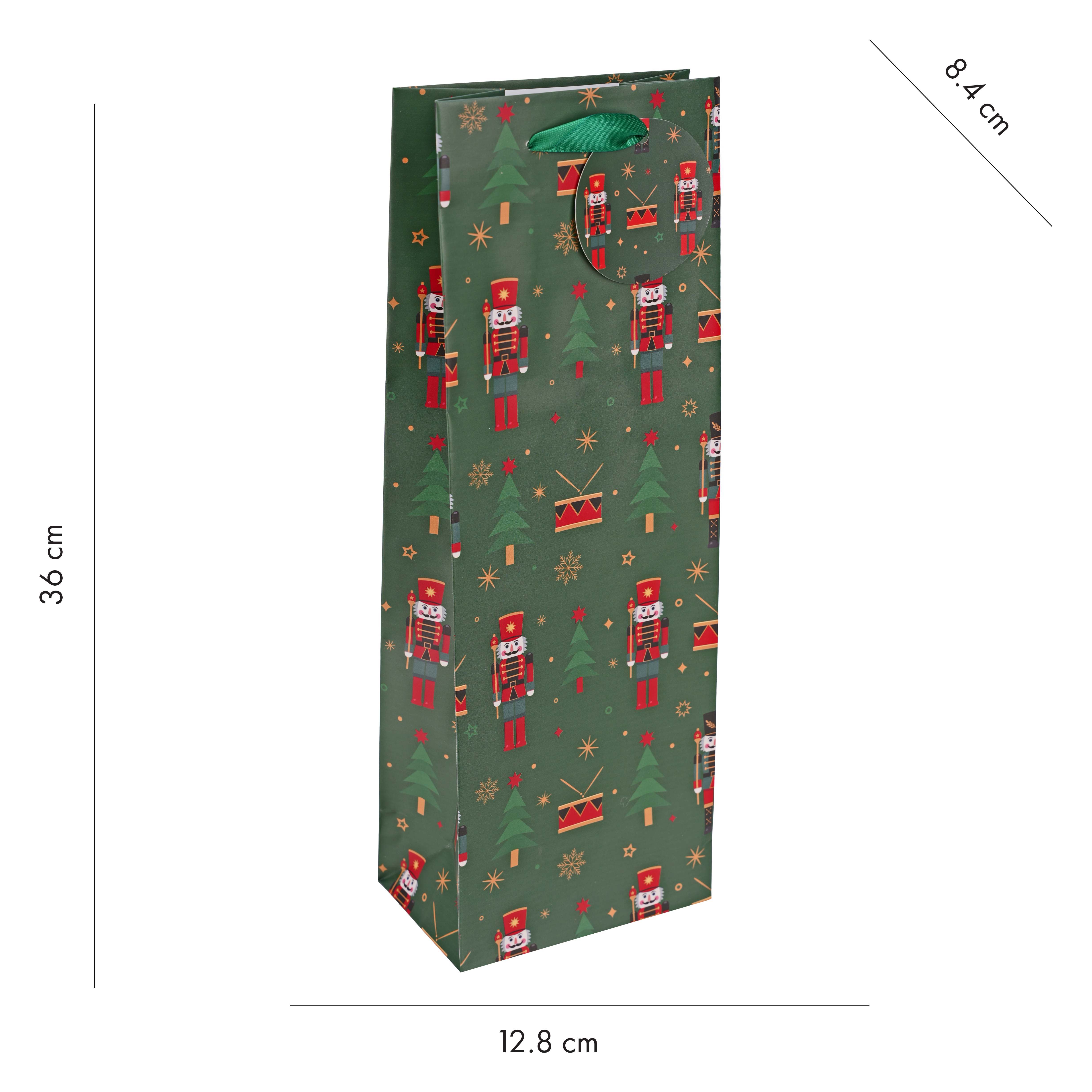 Holiday Time Sac Cadeau de Vin de Noël Motif Casse-Noisette, 12,8 × 8,4 × 36 cm, Rouge/ Vert
