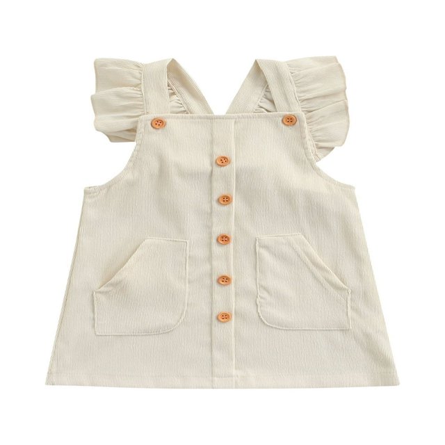Bébés Filles Printemps Automne Robe Solide Couleur Velours Côtelé Cou Carré Bretelles Robe avec Poches Marron 2-3 Ans