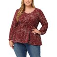 thumbnail image 1 of GRACE & GRANDEUR Blouses Grande Taille pour Femmes Col en V Boutonné à Volants Tunique Fluide à Basque Hauts 4X Rouge, 1 of 5