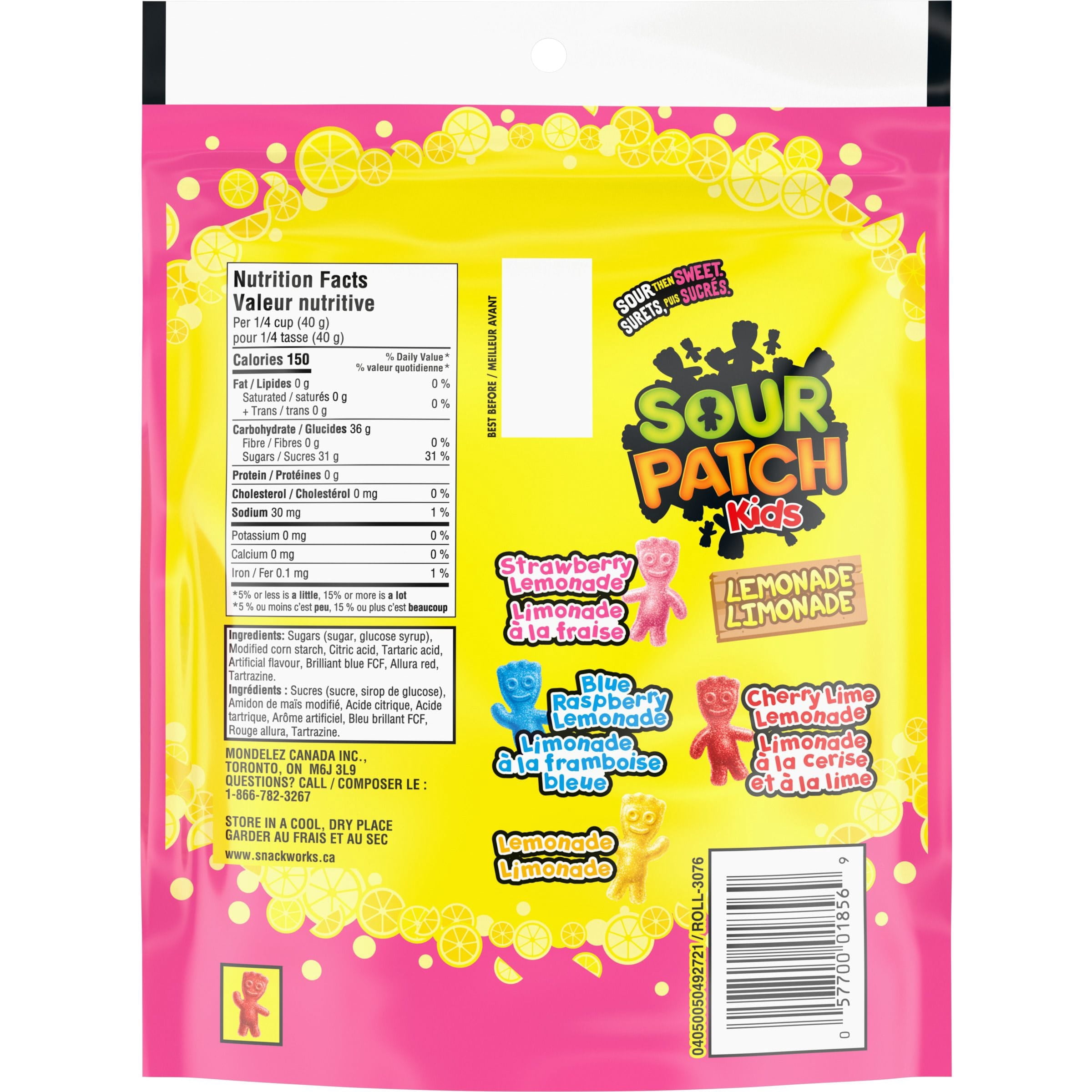 Friandises SOUR PATCH KIDS à saveur de limonade, surets, puis sucrés