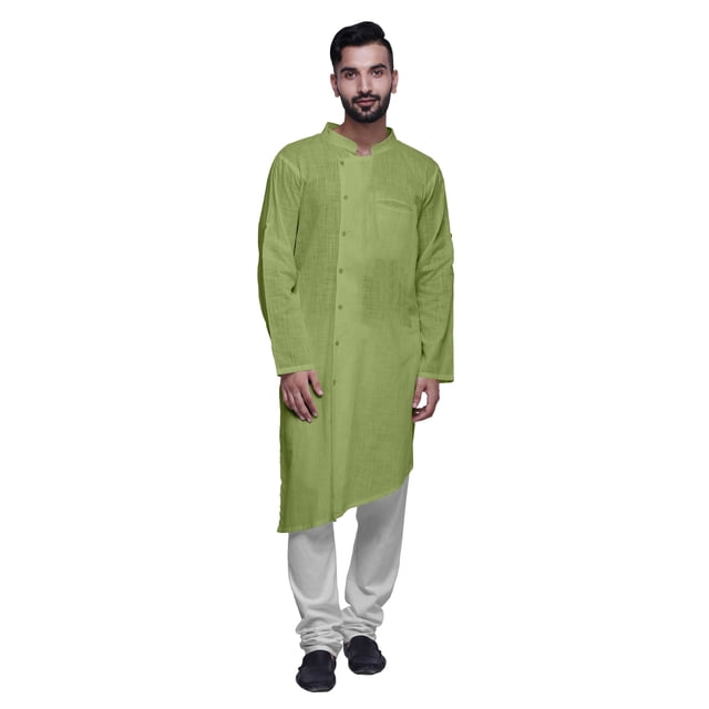 Atasi Kurta Solide Pyjama pour Hommes Style Asymétrique Vêtements d'Été Décontractés