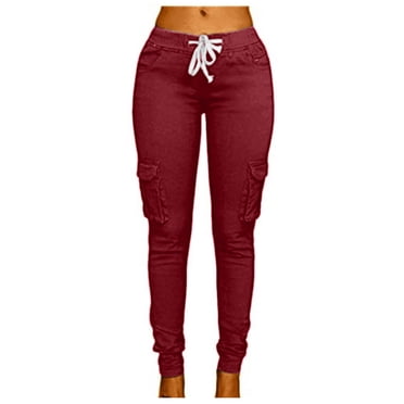 Mrat Women's Flowy Pants for Women Summer Casual Travel Pants Women Elastic Linen Capris Pants for Women Waist Flared Pants for Women Printed Pants Wine M