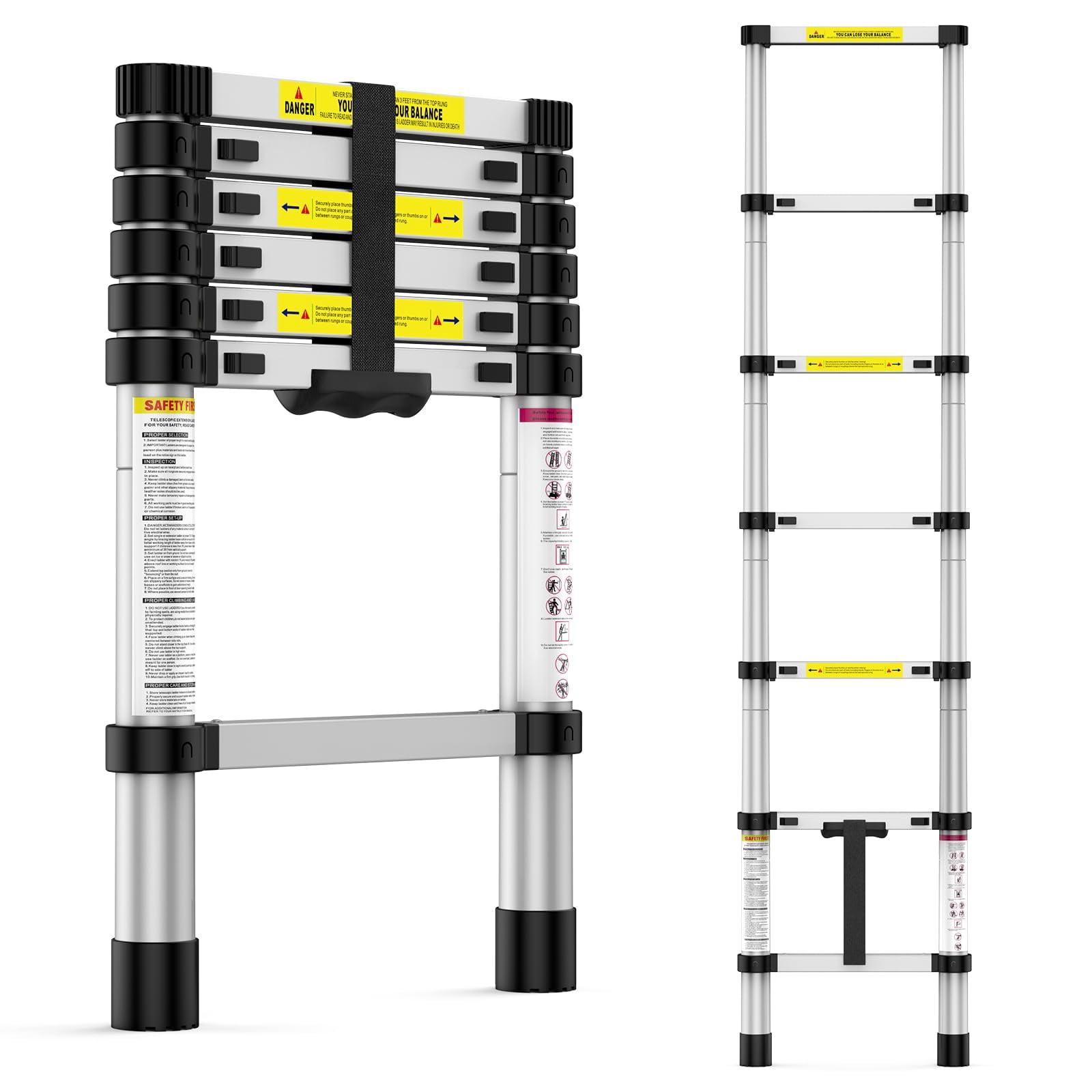 Aluminum Telescoping Ladder, 6.5 Ft, 330 lbs Capacity, Locking Mechanism, Non-Slip Feet, Portable, Multi-Purpose for RV, Home, Office