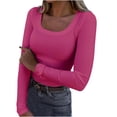 thumbnail image 1 of FAIWAD Women's Knit Long Sleeve Crop Tops Round Neck Basic Fall Winter Slim Stretch Ribbed Knit Top, 1 of 5
