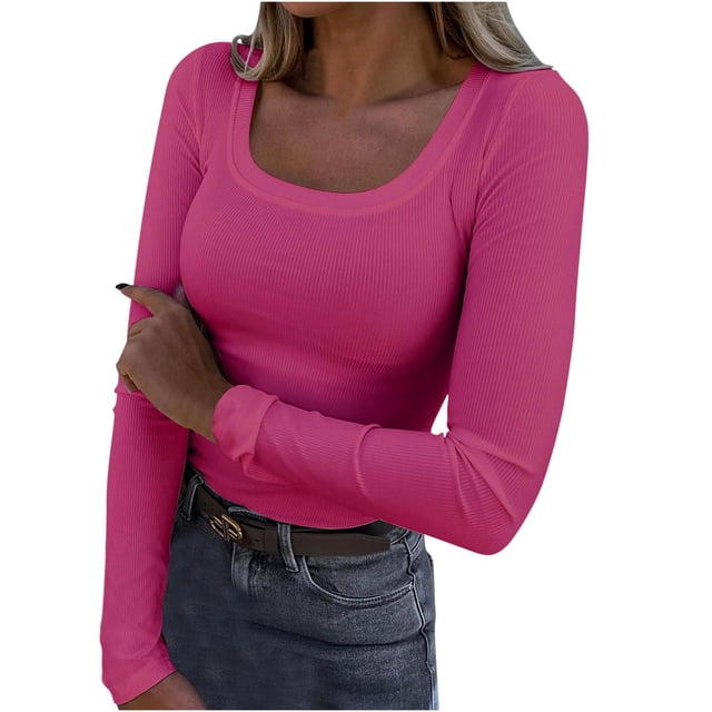 FAIWAD Women's Knit Long Sleeve Crop Tops Round Neck Basic Fall Winter Slim Stretch Ribbed Knit Top