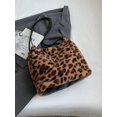 thumbnail image 2 of Women's Winter Plush Simple Large Pocket Shoulder Bag, Leopard Print Fashionable Handbag, 2 of 4