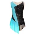 thumbnail image 3 of Yartina Children Girls Figure Skating Dance Bodysuit Color Block Ballet Leotard Dress Rhinestone Dancing Outfits Blue Green 12, 3 of 7