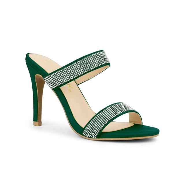 BLISSFUL STEP Women's Open Toe Stiletto High Heel Rhines Mules Sandals Emerald Green 9