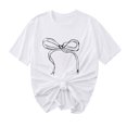thumbnail image 2 of Jusqu'à 65 % de Réduction d'Été Iumwxz T-Shirts Basiques Plissés Décontractés pour Femmes Hauts d'Été Mignons pour Femmes Blouse à Imprimé Nœud Col Rond Manches Courtes Blouse pour Femmes Confortable pour l'École, 2 of 4