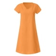 thumbnail image 4 of Cameland Robe d'Été Ample pour Femme à Col en V, Unie, à Manches Courtes, en Coton et Lin, 4 of 5