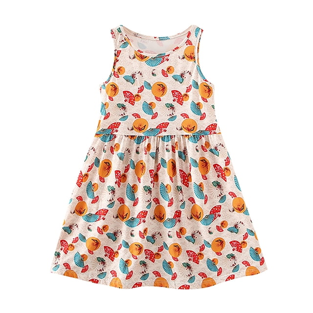 Robe Fille Tout-Petit Enfants Filles Été Sans Manches à Imprimés Floraux Robe Décontractée de Danse Fête Robes Robe Enfant Fille Bleu Clair 5 Ans-6 Ans