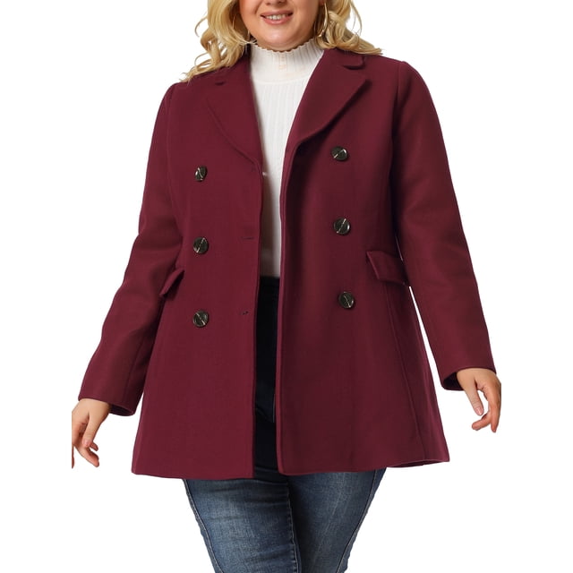 GRACE & GRANDEUR Women's Plus Size Winter Outerwear Double-Breasted Mid-Length Coat
