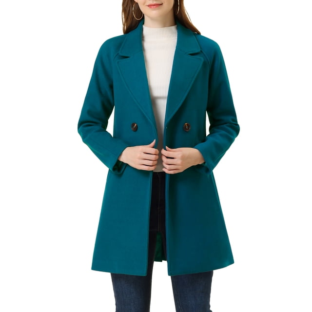 Allegra K Manteau Mi-Long à Manches Longues Raglan à Revers Croisé pour Femme G Bleu Lac