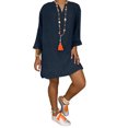 thumbnail image 1 of LUXUR Robe Courte pour Femmes à Col en V, Manches Longues, Aguichant, Couleur Unie, Bleu Foncé, TTG, 1 of 2