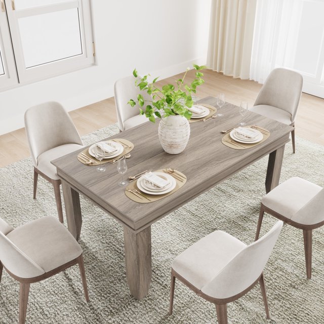 Farmhouse Dining Table for 4-6 – 63" Large Rectangular Wooden Kitchen Table – Heavy-Duty 81 lbs Frame, Stable Build – Perfect for Dining Room, Family Gatherings
