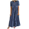 thumbnail image 2 of TIMIFIS Robe-Chemise en Denim d'Été pour Femme à Manches Courtes, Robe en Jean Usée, Boutonnée, Robe Maxi Décontractée, 2 of 4