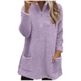 thumbnail image 3 of yoeyez Hauts en Peluche pour Femmes Hiver Chandail en Molleton Duveteux Col Rond Tunique à Manches Longues Chaud Confortable Pyjama Loungewear avec Poches Violet,P, 3 of 7
