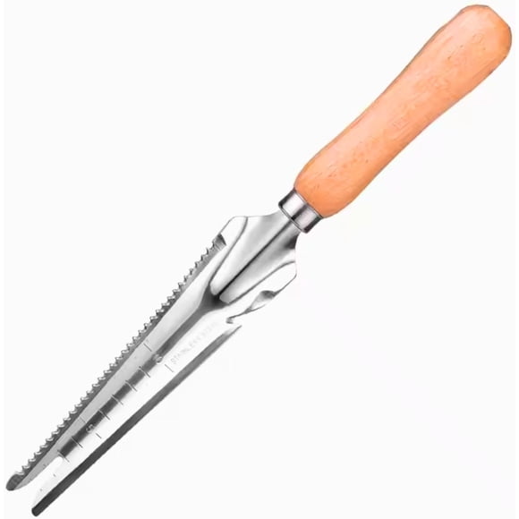 Multifunctional Garden Weed Remover Tool – Stainless Steel Hand Weeder & Digging Trowel with Wooden Handle, Serrated Edge Yard & Lawn Tool