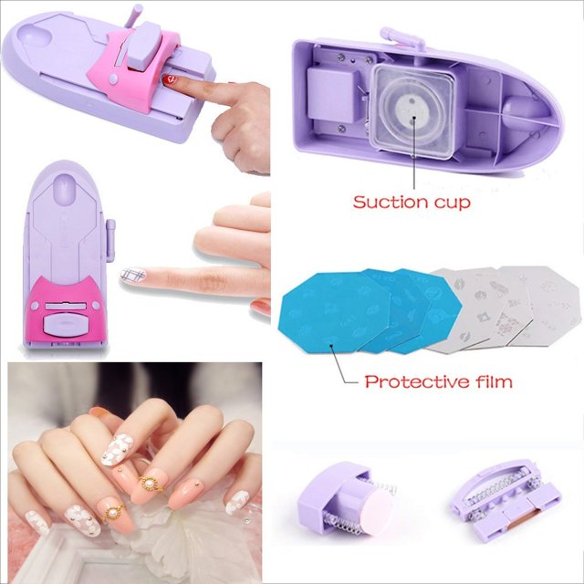 HHBEAUTY Nail Stamper, Nail Printing Machine, Nail Art Stamper, Art Diy Pattern Stamper Printer For Manicure Tools Stamping Kit with 6Pcs Stainless Steel Printed Templates