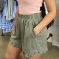 thumbnail image 5 of B91xZ Shorts de Course pour Femmes Taille Haute Élégante Plissée Jambe Droite Shorts d'Été avec Poches, Vert m, 5 of 5