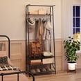 thumbnail image 2 of Modern Hall Tree with Bench & Shoe Storage – Metal Frame, 5 Single Row Hooks, Multifunctional Entryway Organizer for Hallway, Bedroom or Entry, Single Row Hook,Black, 2 of 7