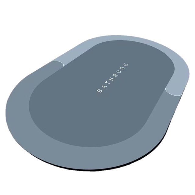 GROWTH TANK Super Absorbent Bathroom Rug Quick Dry Washable Diatomite Easy to Clean Bath Mat Oval Blue L