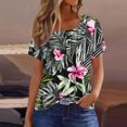 thumbnail image 2 of Pisexur Hauts de Printemps pour Femmes 2025, Hauts pour Femmes, Hauts de Sortie pour Femmes, Hauts pour Dames & Haut Décontracté à Manches Courtes Imprimé Col Rond Plissé Mode Vert Armée, P, 2 of 6
