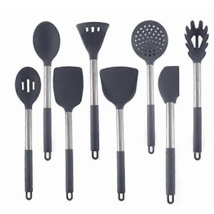 Ensemble quotidien d'Utensiles de Cuisine Silicone et Acier Inoxydable Pantalons antiadhésifs Cuisinière résistant à la chaleur Ensemble d'ustensile de cuisine ménager en huit pièces
