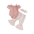 thumbnail image 1 of Gupgi 2Pcs Newborn Baby Girls Spring Outfits Infant Short Sleeve Rib Romper + Daisy Flare Pants + Headband Set, 1 of 9