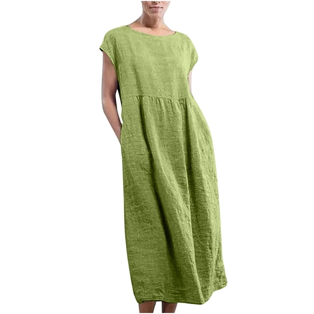 TopLLC Robes d'Été pour Femmes, Robe Maxi pour Femmes, Coton Col Rond Uni Sans Manches Col Rond Rétro Grande Taille Robes d'Été, Robes d'Été pour Femmes
