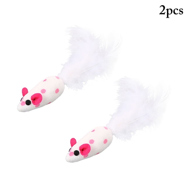 2PCS Cat Toy Mice Cute Dot Feather Mouse Toy Cat Chew Toy Cat Interactive Toy