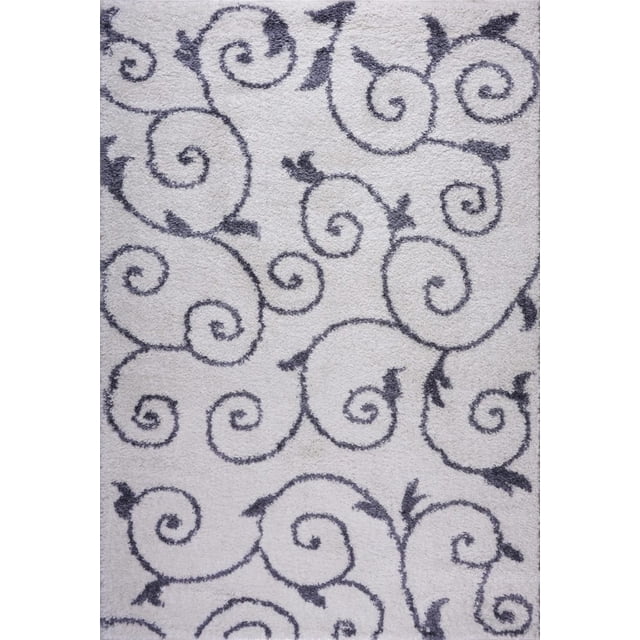 Ladole Rugs Shaggy Rabat Abstract Pattern Sustainable Spirals Style Indoor Area Rug Carpet in White Dark Gray 6'5" x 9'5"