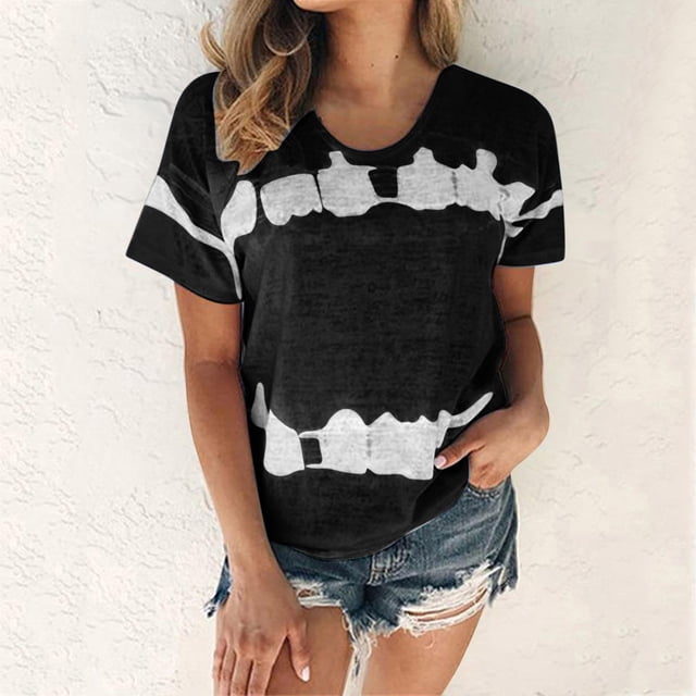 Wolfast T-Shirts pour Femmes Mode Femmes Mode T-Shirt Imprimé Manches Courtes Blouse Col Rond Hauts Décontractés Manches Courtes Blouses pour Femmes