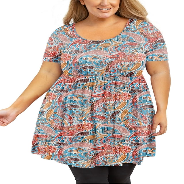 Tunique Grande Taille pour Femmes Manches Courtes Roses Vertes Hauts 3X Col Rond Vêtements Été Fluide Vêtements de Maternité Chemise