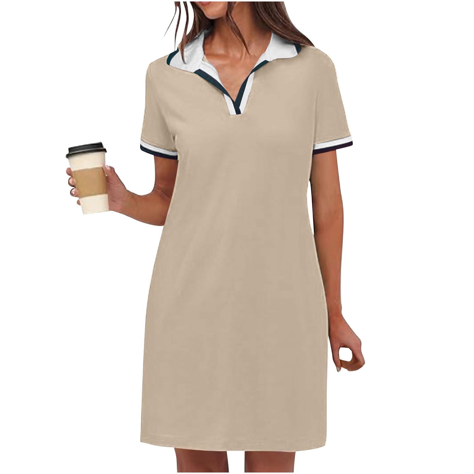 LOVZFMLL Polo Dress for Women Summer Casual V Neck Short Sleeve