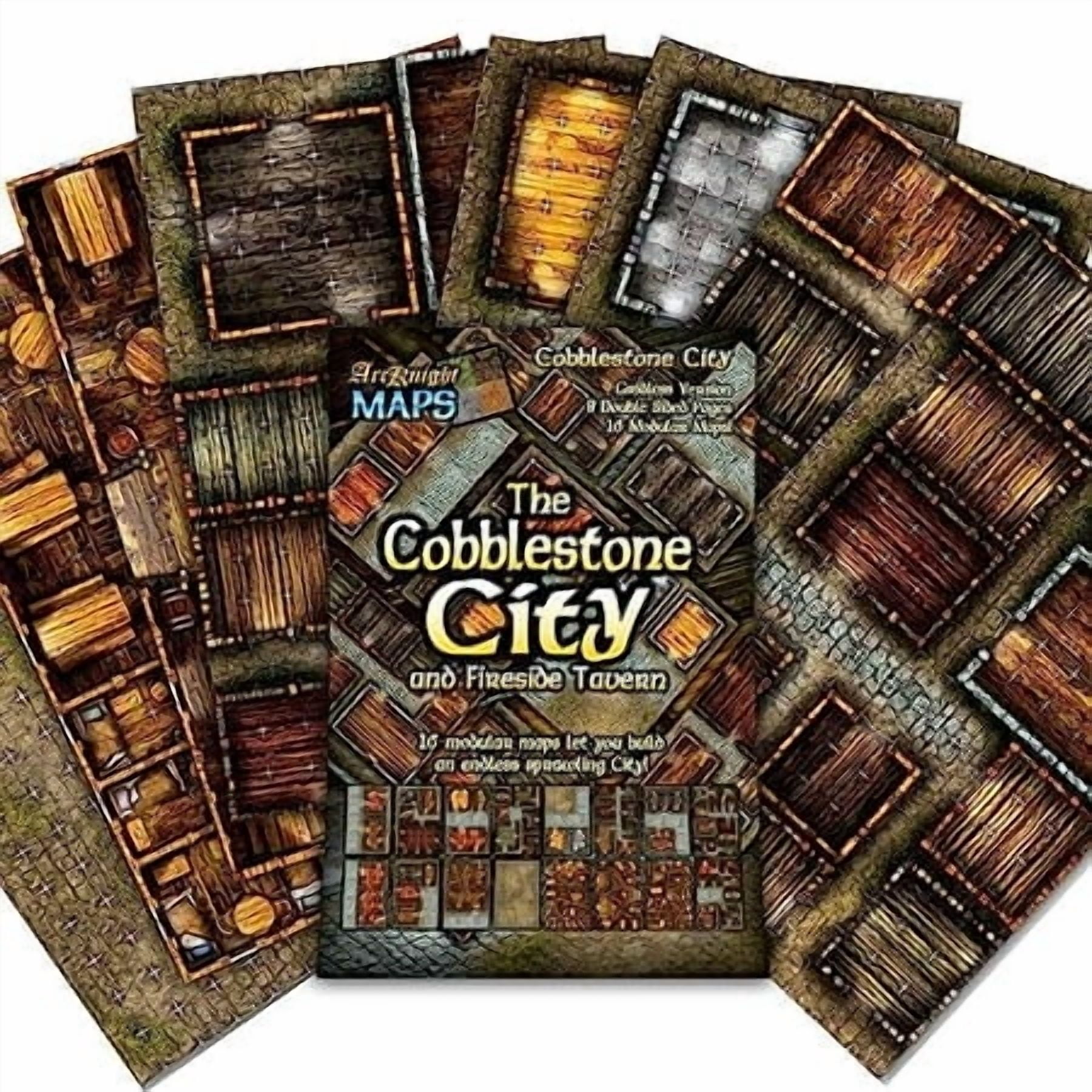 Arcknight la Ville de Pavés Cartes de Rôle; 16 Cartes RPG Modulaires en 8 Pages Doubles, Grille Carrée de 1 Pouces, Design Modulaire et Polyvalent pour Jeux de Table - pour Donjons et Dragons, Pathfinder