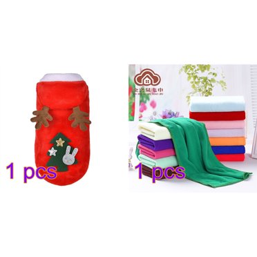 Vêtements de Noël pour Chiens Petits Chiens Costume en Velours Corail Costume de Noël pour Animaux de Compagnie Manteau pour Chat Costume d'Hiver pour Animaux