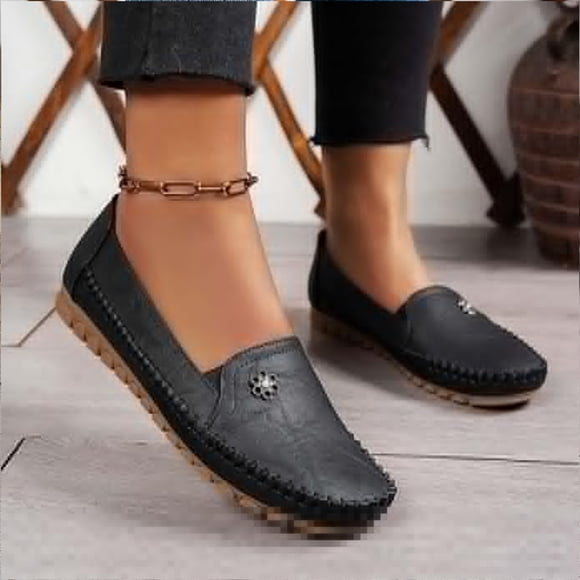Commforr Loafers for Women Comfort Orthopedic Loafers Shoes For Women Orthopedic Leather Loafers Dress Shoes For Women Lightweight Flats Casual Comfort - Walking Shoes With Flower Black 5.5